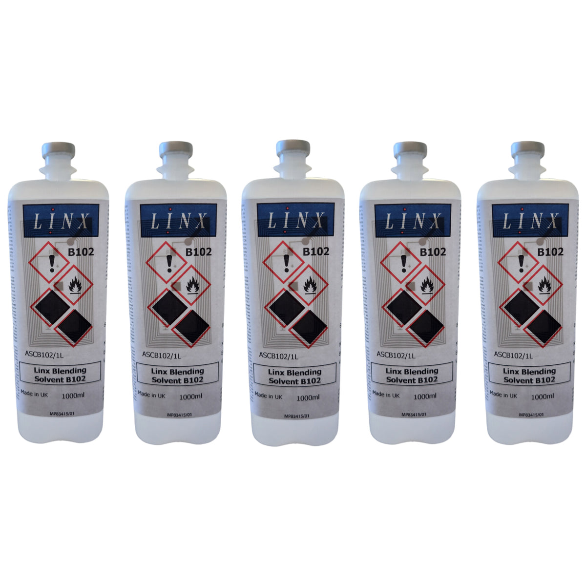 Case of five 1000ml bottles of genuine Linx B102 MEK printer solvent