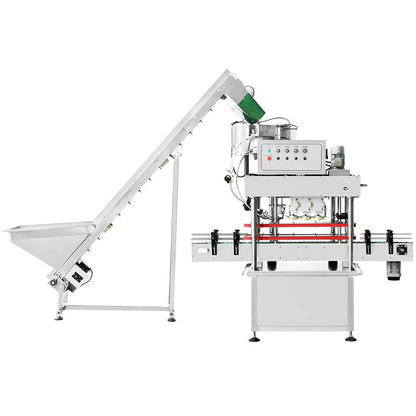 High-speed automatic capping machine with integrated cap feeder