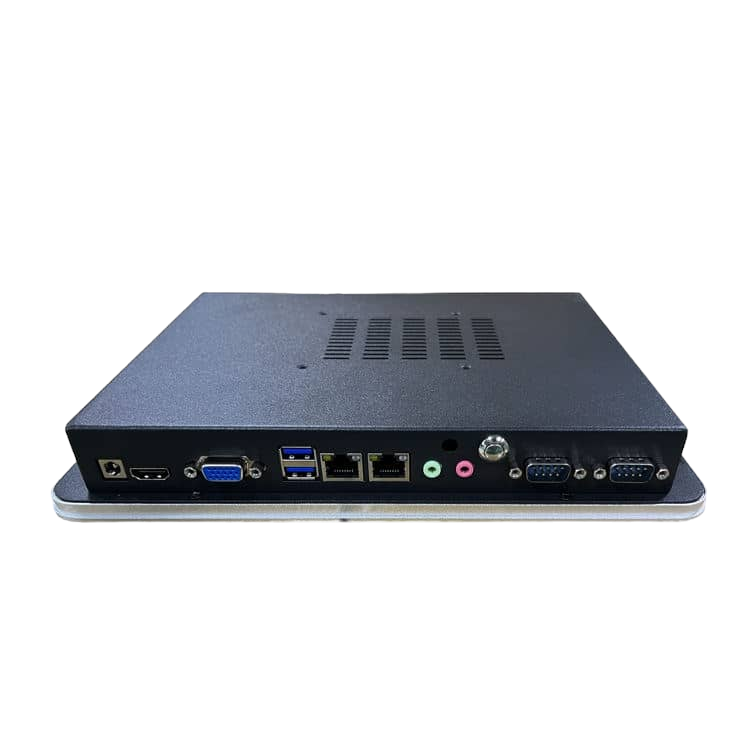 IP65 industrial panel PC, rear and port detail
